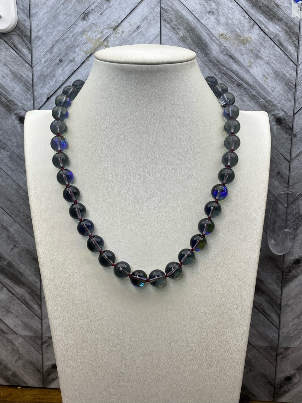 Mermaid blue flash 12 mm 20 inch handknotted necklace Aprilsplace